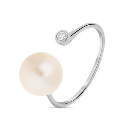 Adriana - Bague or blanc perle de culture et diamant