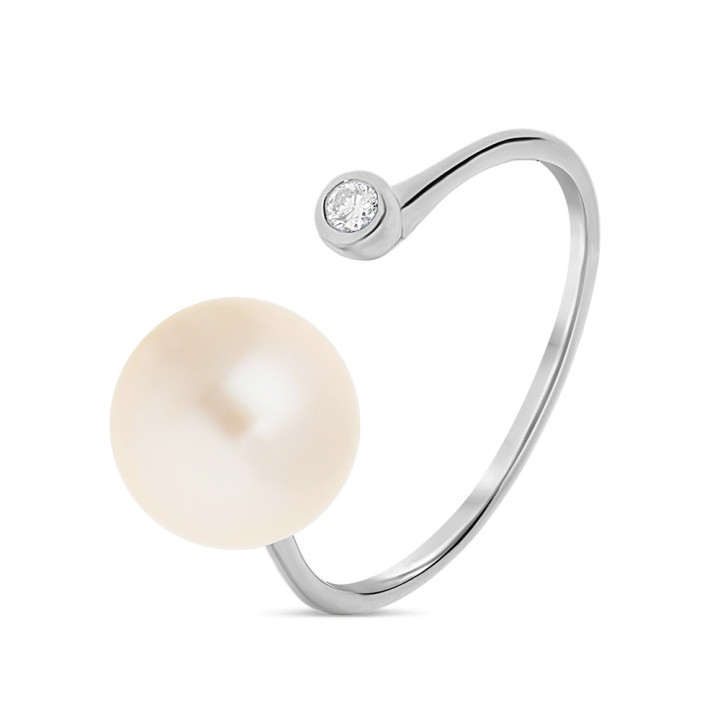 Adriana - Bague or blanc perle de culture et diamant