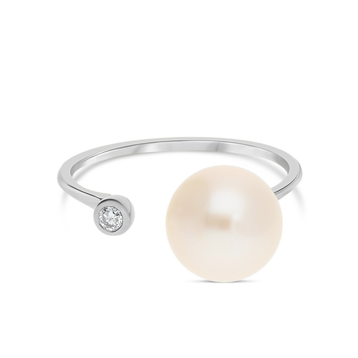 Adriana - Bague or blanc perle de culture et diamant