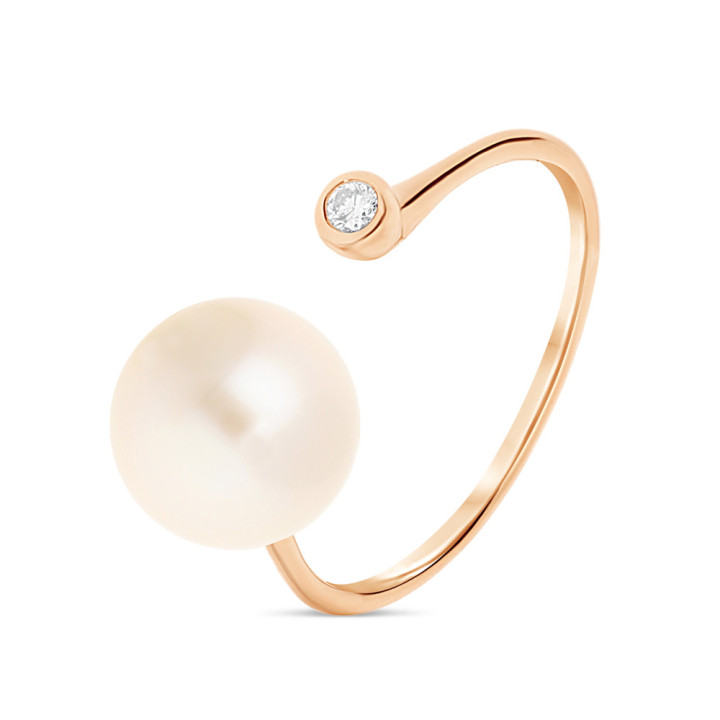 Adriana - Bague or rose perle de culture et diamant