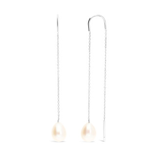 Cleopatre - Boucles d'oreilles or blanc et perle de culture