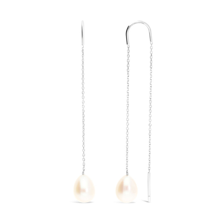 Cleopatre - Boucles d'oreilles or blanc et perle de culture