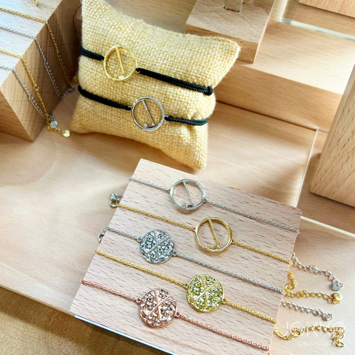 Médaillon club golf - Bracelet argent et topaze, finition rhodié