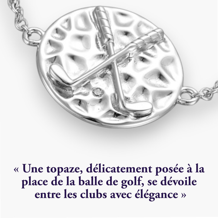 Médaillon club golf - Bracelet argent et topaze, finition rhodié