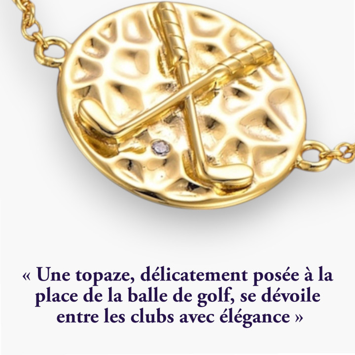 Médaillon club golf - Bracelet argent, finition doré