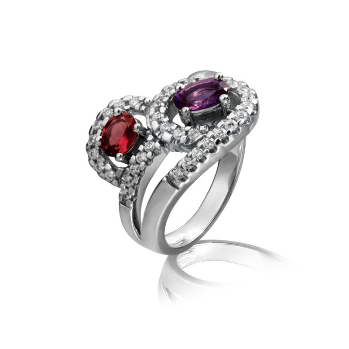 Abas - Bague or blanc améthyste et diamant