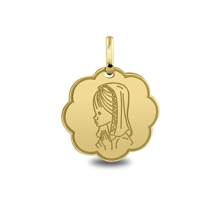 Vierge jeune priant - Médaille baptême or | Carat et Moi