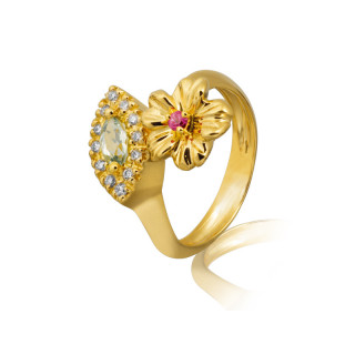 Lyre - Bague or blanc topaze et diamant