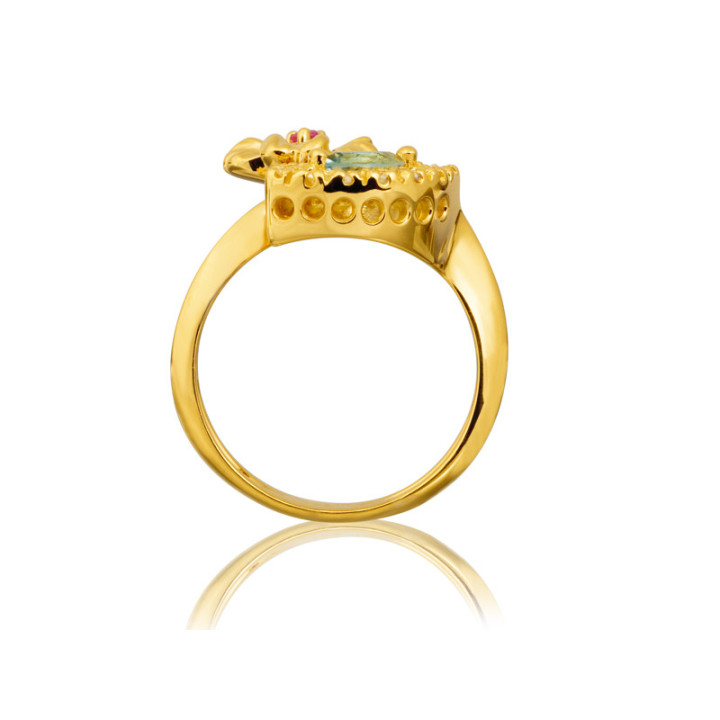 Lyre - Bague or blanc topaze et diamant