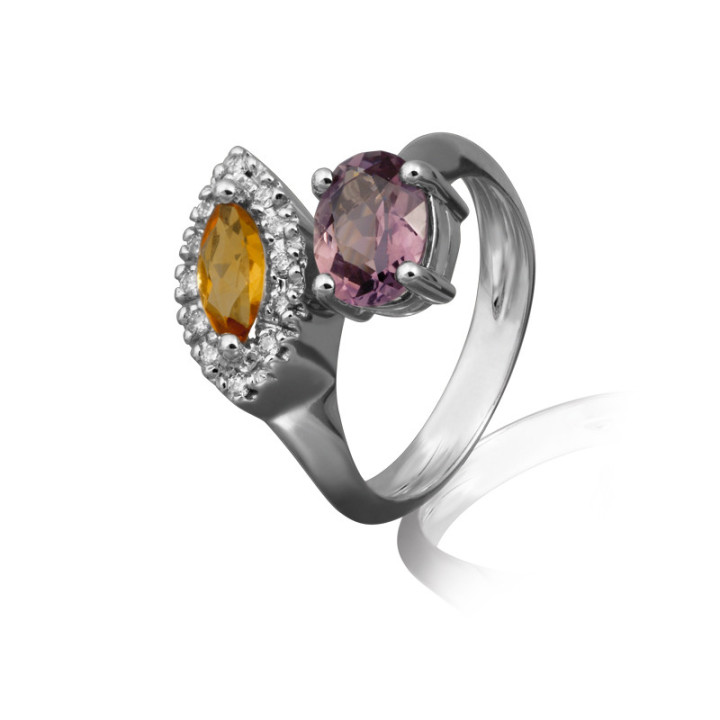 Abas - Bague or blanc améthyste et diamant