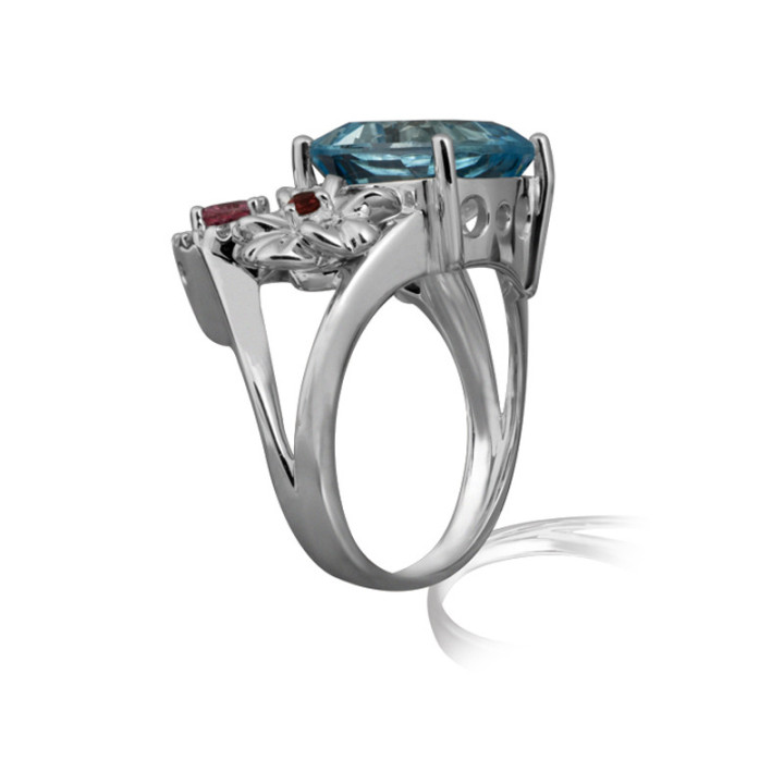 Lyre - Bague or blanc topaze et diamant