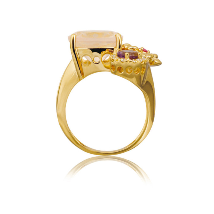 Lyre - Bague or jaune quartz et diamant